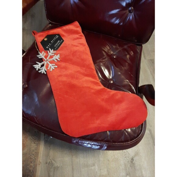 Max Studio Home NEW Red Christmas Stocking with Silver Rhinestone Snowflake 8x22 - Picture 1 of 3